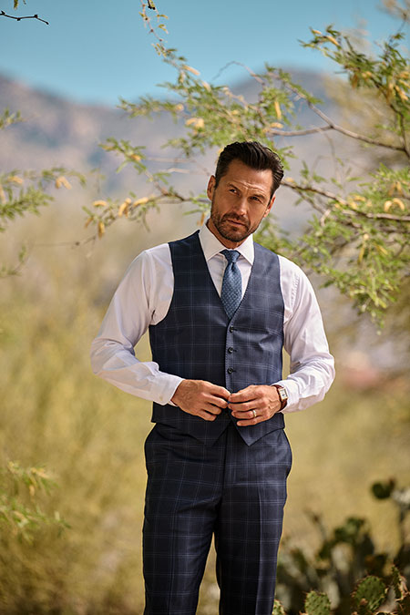 Navy Windowpane Vest