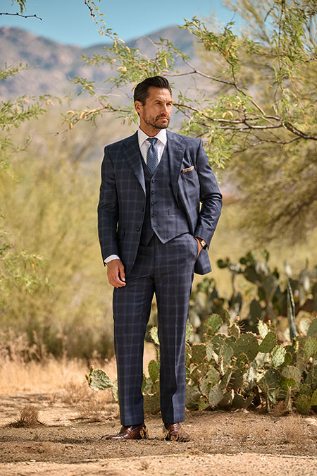 Men's FW26 Lookbook                                                                                                                                                                                                                                       , Navy Windowpane 3-Piece Suit