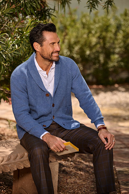 Men's FW26 Lookbook                                                                                                                                                                                                                                       , Blue Ribbed Cardigan