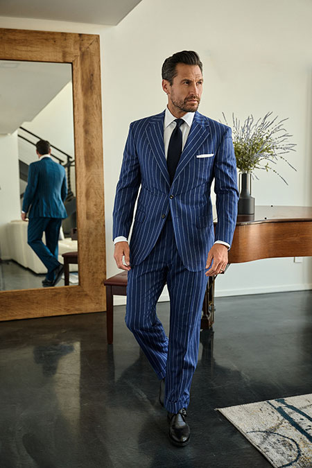 Men's FW26 Lookbook                                                                                                                                                                                                                                       , Navy Flannel Chalk Stripe Suit