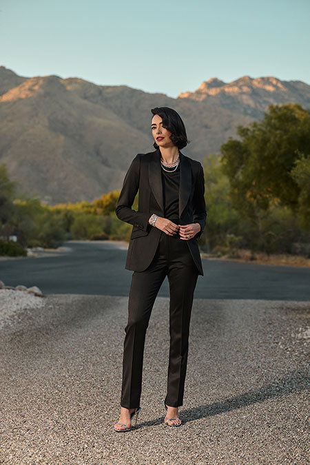 Black Sateen Tuxedo & Black Satin Blouse