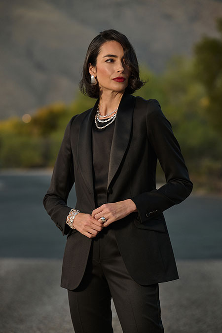 Black Sateen Tuxedo & Black Satin Blouse