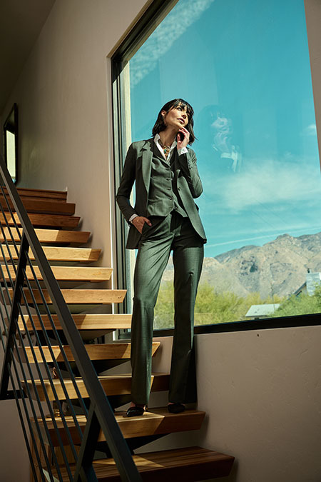 Women's FW26 Lookbook                                                                                                                                                                                                                                     , Olive Glen Plaid Suit