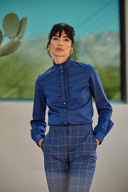 Navy Ruffle Blouse