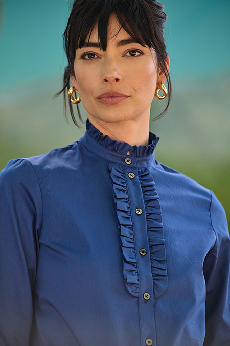 Navy Ruffle Blouse