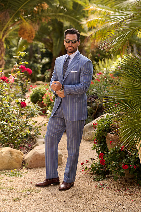 Spring Summer 26 Men's Lookbook                                                                                                                                                                                                                           , Slate Blue Striped Suit Holland & Sherry