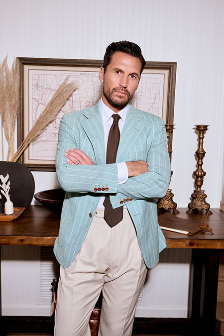 Spring Summer 26 Men's Lookbook                                                                                                                                                                                                                           , Mint Striped Jacket Holland & Sherry