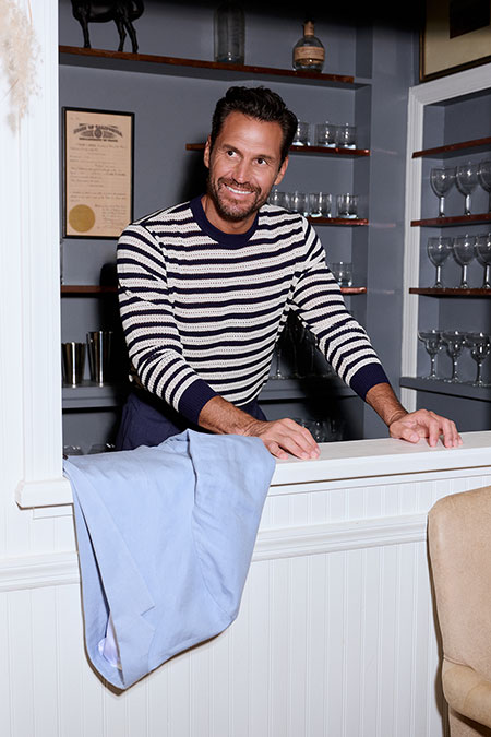 Spring Summer 26 Men's Lookbook                                                                                                                                                                                                                           , Striped Open Knit Long Sleeve Tee