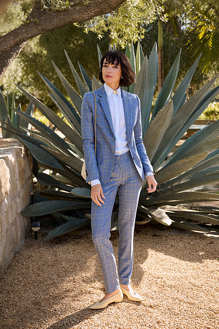 Spring Summer 26 Women's Lookbook                                                                                                                                                                                                                         , Light Blue Plaid Suit