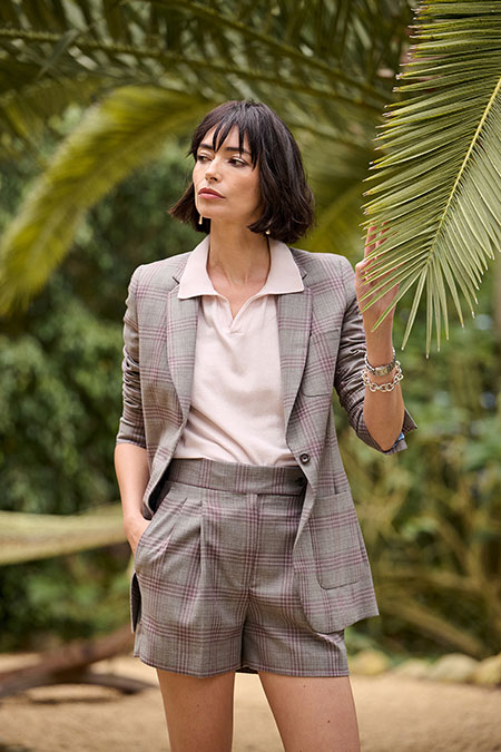 Spring Summer 26 Women's Lookbook                                                                                                                                                                                                                         , Gray Plaid Ginger Shorts