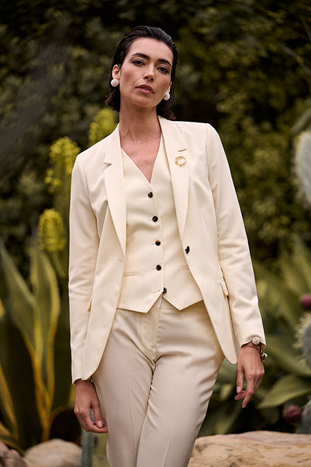 Spring Summer 26 Women's Lookbook                                                                                                                                                                                                                         , Cream 3-Piece Suit Holland & Sherry