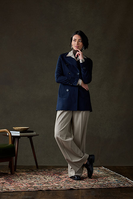 Navy Wool/Cashmere Peacoat With Tan Flannel Trouser